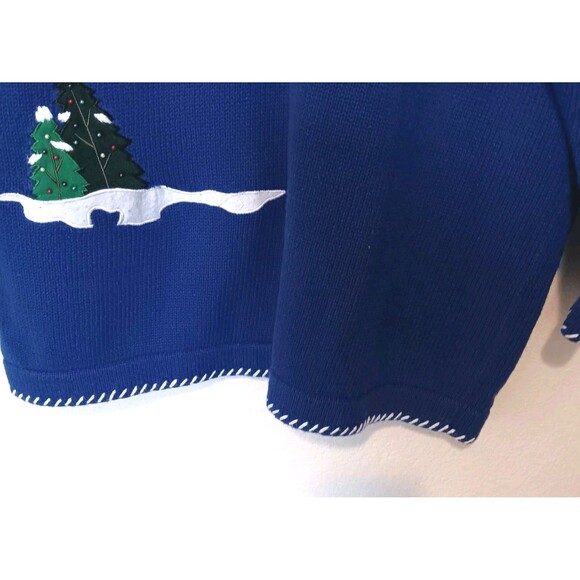 Vintage 90s Quacker Factory Christmas Village Cardigan Sweater Blue Size L - Picture 11 of 13